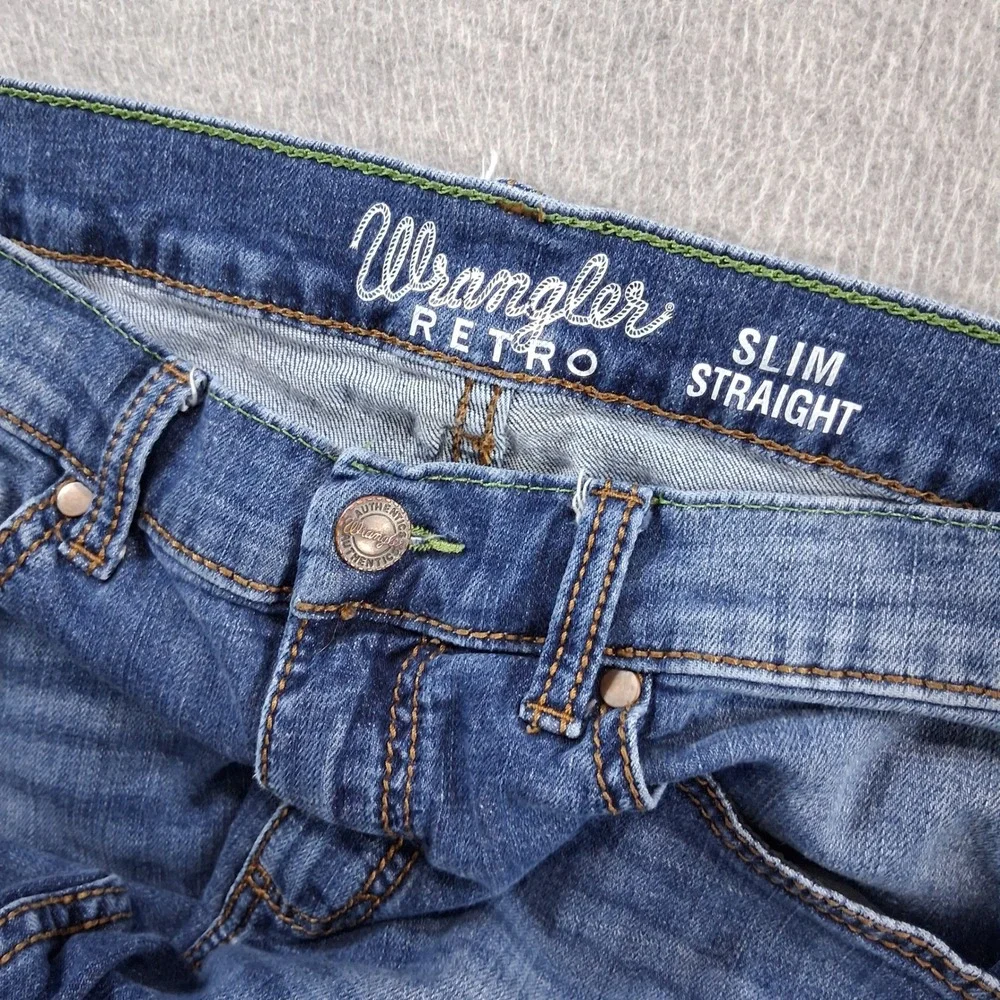 Wrangler Mens Jeans 32x30 Blue Retro Slim Straight Stretch Denim 10WLT88CW